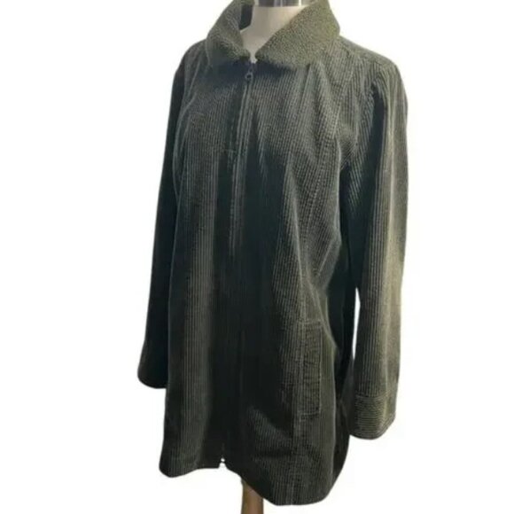 J.Jill Green Heritage Olive Green Corduroy Zip Down Sherpa Collar Jacket  Sz L - Picture 3 of 13